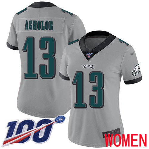 Women Philadelphia Eagles #13 Nelson Agholor Limited Silver Inverted Legend NFL Jersey 100th Season Football->youth nfl jersey->Youth Jersey